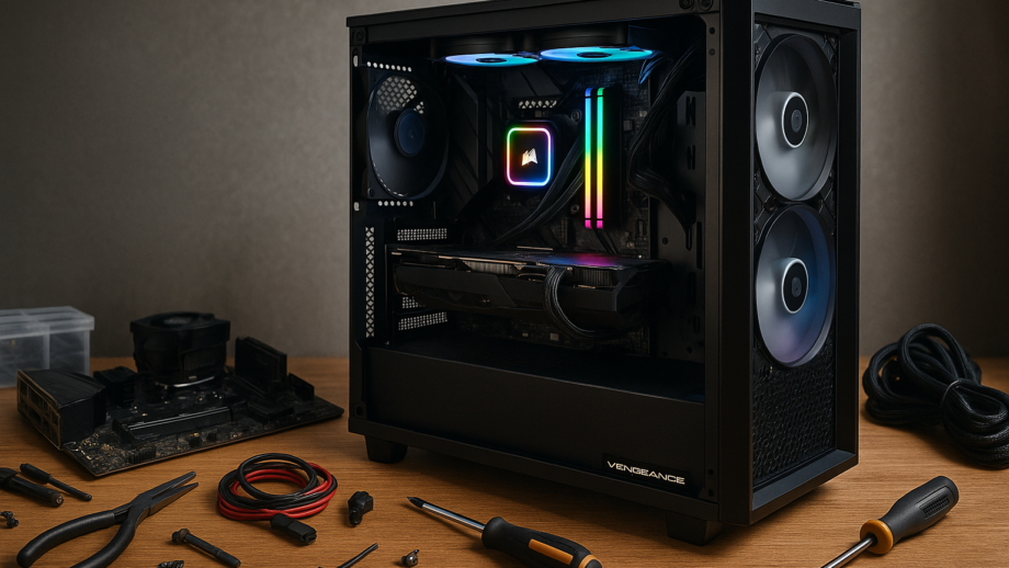 Photorealistic technology image inspired by the article: Μεγάλες εκπτώσεις στα Corsair Vengeance gaming PC με έως $300 όφελος