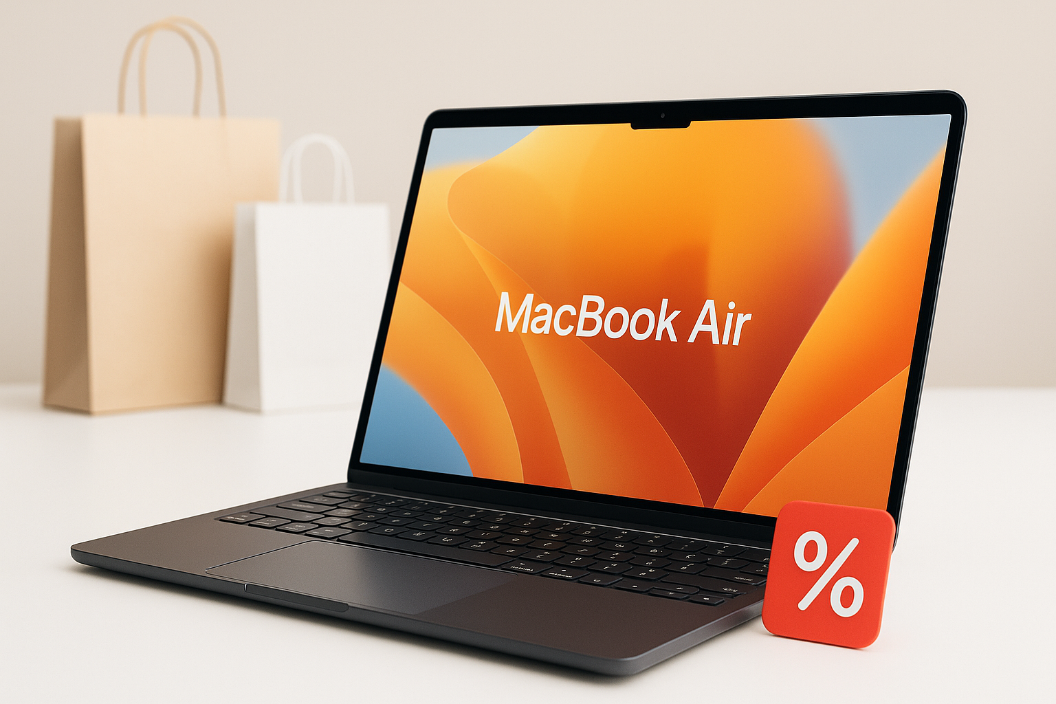 Photorealistic technology image inspired by the article: Γιατί το M5 MacBook Air είναι η καλύτερη επιλογή laptop στο Prime Day
