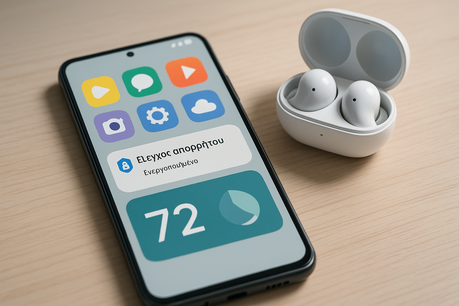 Photorealistic technology image inspired by the article: Samsung Galaxy Buds 3 FE με έκπτωση κάτω από 100$ για περιορισμένο χρόνο