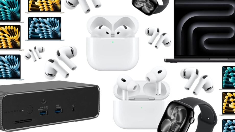 Photorealistic technology image inspired by the article: Μειώσεις τιμών σε AirPods Pro 3, AirPods 4 με ANC και Apple Watch Series 11 στο Amazon.