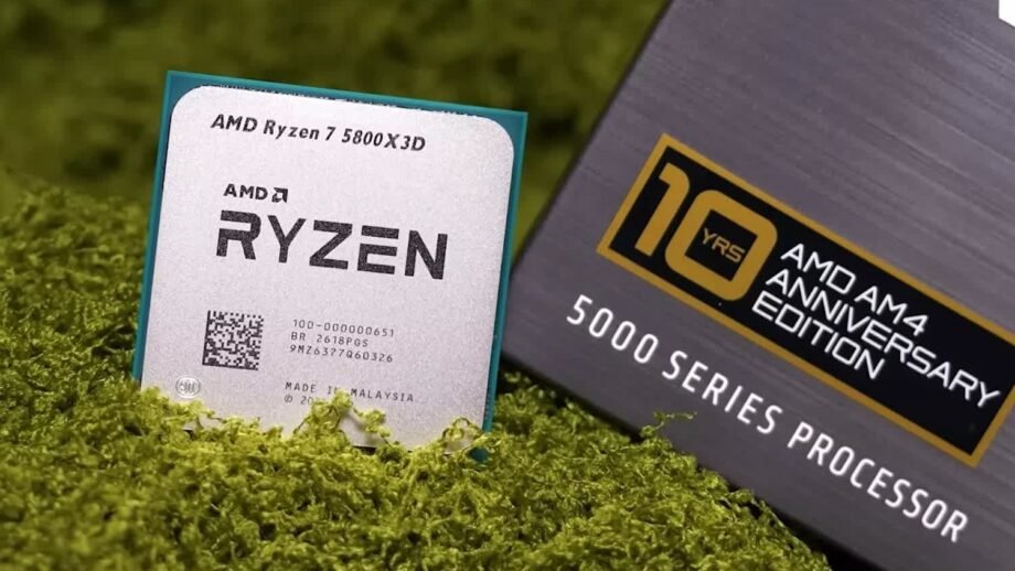 Photorealistic technology image inspired by the article: AMD Ryzen 7 5800X3D 10th Anniversary Edition: Αναλυτική Αξιολόγηση και Τιμές.