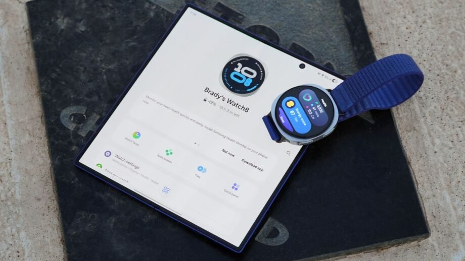Photorealistic technology image inspired by the article: Samsung Galaxy Watch 9: Νέες λειτουργίες υγείας και βελτιώσεις πριν το Unpacked.