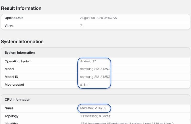 Το Samsung Galaxy A18 4G αποκαλύπτει το MediaTek Helio G99 chipset του
